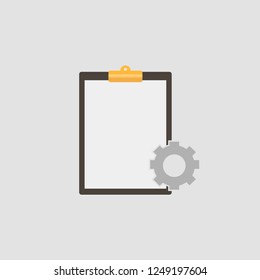 Clipboard with gear icon. Project management concept
