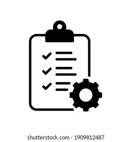 Clipboard and gear icon. Project management concept flat style. Technical support check list with cog. Software development concept. Vector illustration for web and app. EPS 10
