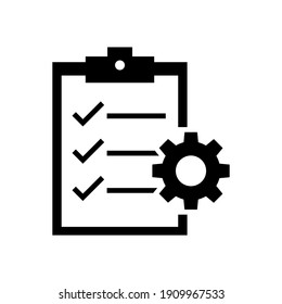 Clipboard and gear icon. Project management concept flat style. Technical support check list with cog. Software development concept. Vector illustration for web and app. EPS 10