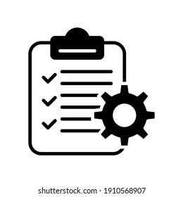 Clipboard and gear icon. Project management concept flat style. Technical support check list with cog. Software development concept. Vector illustration for web and app. EPS 10