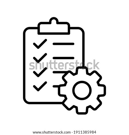 Clipboard and gear icon. Project management concept line style. Technical support check list with cog. Software development concept. Vector illustration for web and app. EPS 10