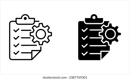 Clipboard with gear icon set, Technical support check list isolated on white background