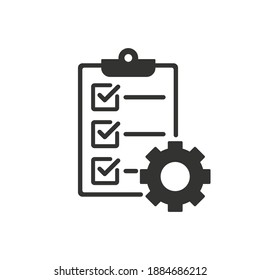 Clipboard with gear icon, Technical support check list isolated on white background, Management business concept, vector illustration