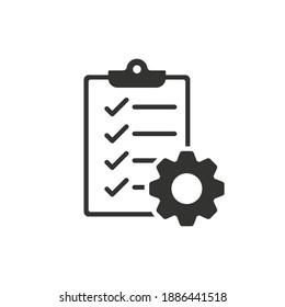 Clipboard with gear icon, Technical support check list isolated on white background, Management business concept, vector illustration