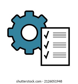 Clipboard with gear icon. Technical support check list isolated on white background. Management business concept, vector illustration