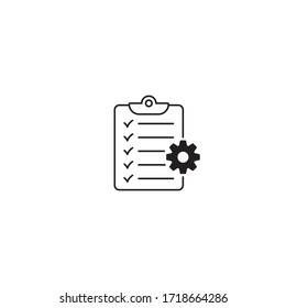 Clipboard with gear isolated icon. Technical support check list icon. Management flat icon concept. Software development.