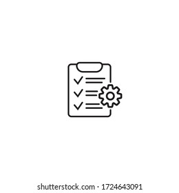 Clipboard with gear isolated icon. Technical support check list icon. Management flat icon concept. Software development.