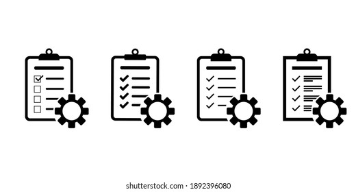 Clipboard with gear isolated icon. Technical support checklist icon. Software development