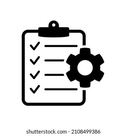 Portapapeles con icono de separación de velocidades. Icono de lista de comprobación de soporte técnico. Concepto de icono plano de administración. Desarrollo de software.