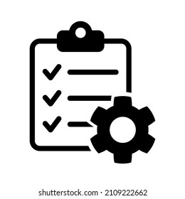 Clipboard With Gear Isolated Icon. Technical Support Check List Icon. Management Flat Icon Concept. Software Development.