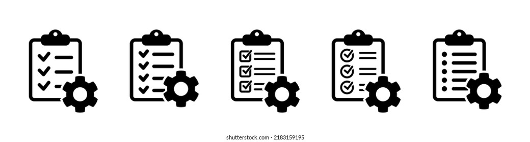 Zwischenablage mit Zahnrad einzeln Symbol. Checkliste für den technischen Support Management-flaches Icon-Konzept. Softwareentwicklung.