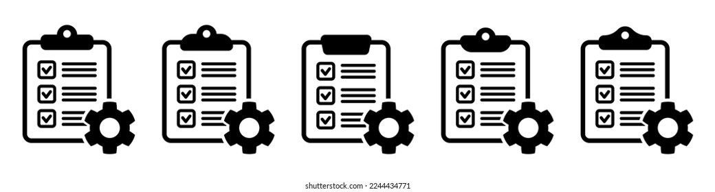 Portapapeles con icono de separación de velocidades. Icono de lista de comprobación de soporte técnico. Concepto de icono plano de administración. Desarrollo de software.