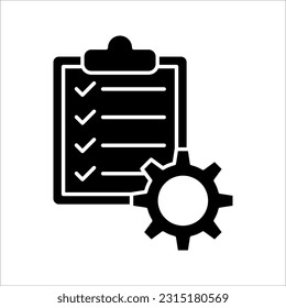 Clipboard with gear isolated icon. Technical support check list icon. Management flat icon concept. vector illustration on white background