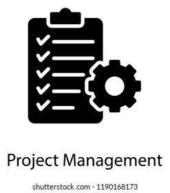 Clipboard and gear presenting project management concept