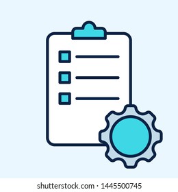 Clipboard and gear presenting project management concept. Task management concept 