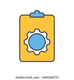 Clipboard and gear presenting project management concept. Task management concept 