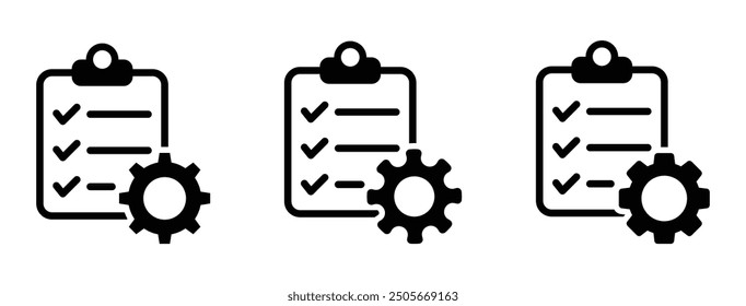 Clipboard with gear vector icons. Technical support check list icons set