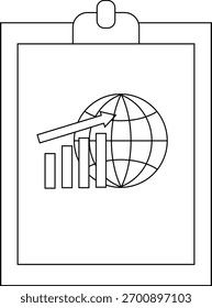 Área de transferência com seta de gráfico globo apontando para cima e para a direita