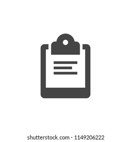 Clipboard glyph icon. Document for check-list, recipe, menu, business notes concept pictograph in black flat style. Chancery office graphic logo. Vector illustration isolated on white background