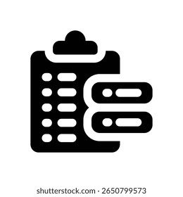ícone de glifo da área de transferência. Ícone vetorial forte e sólido para sites, interfaces móveis, apresentações e marca visual. Alta qualidade e fácil de editar.