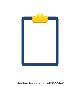 clipboard with golden clip and blank white paper isolated on white background. vector illustration