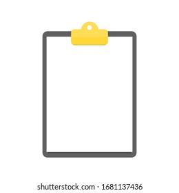 clipboard with golden clip and blank white paper isolated on white background. vector illustration