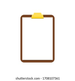 clipboard with golden clip and blank white paper isolated on white background. vector illustration