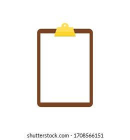 clipboard with golden clip and blank white paper isolated on white background. vector illustration