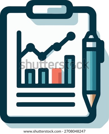 A clipboard with a graph, bars, and lines, along with a pen, suggesting data analysis.