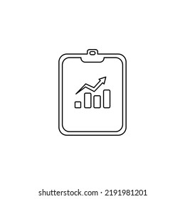 Clipboard with graph icon outline, arrow up sign, flat icon symbol, for website and app design, illustration vector of business growth