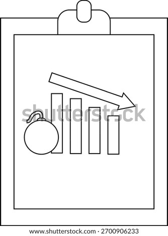 Clipboard graphic descending graph arrow pointing down bomb symbol