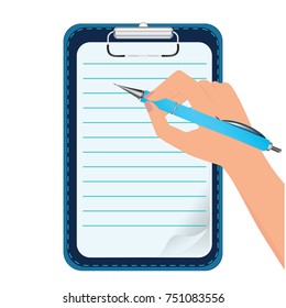 Clipboard - in the hand automatic pen - isolated on white - vector art illustration