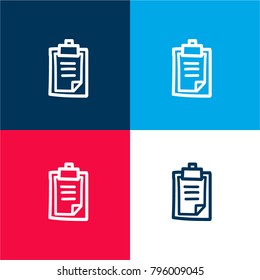 Clipboard hand drawn symbol four color material and minimal icon logo set in red and blue