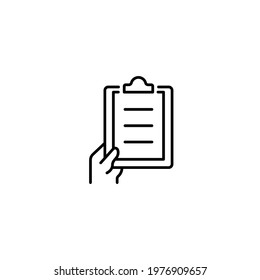 Clipboard in hand simple thin line icon vector illustration