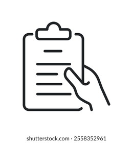 Clipboard with hand thin line icons. Perfect pixel on transparent background