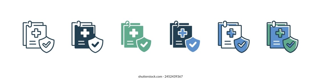 Portapapeles seguro de salud aprobado documento conjunto de iconos con marca de verificación de seguridad escudo de protección verificada Ilustración vectorial de signo