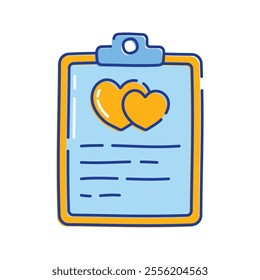 Clipboard with Heart Icon Illustration with bright color palette in doddle style. Perfect for festive designs, invitations, new year event, and holiday themed projects.
