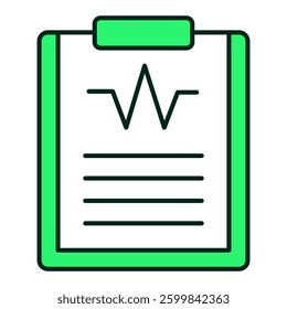 Clipboard with heart rate icon representing fitness assessment, physical evaluation, and health testing, editable stroke