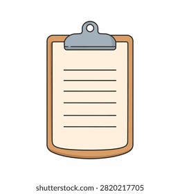 A clipboard holding a sheet of paper with lines, used for notes, lists, or documentation in various settings.