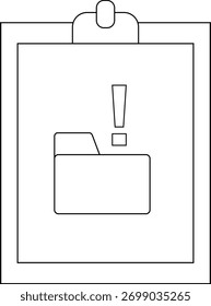 Uma área de transferência mantém uma pasta e um símbolo de ponto de exclamação exibidos como linhas pretas em um fundo branco