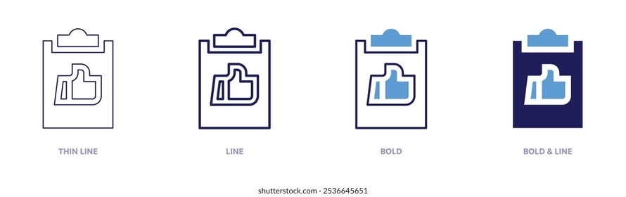 Clipboard icon in 4 different styles. Thin Line, Line, Bold, and Bold Line. Duotone style. Editable stroke.