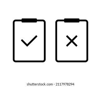 Clipboard icon with check mark and cross mark. Vector illustration