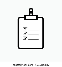 Clipboard Icon. Check Mark Listed, Data Approval Symbol. Applicated Symbol for Design, Presentation, Website or Apps Elements.