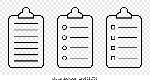 Ícone Área de transferência. Ícone de lista de verificação de um documento aprovado. Projeto concluído. Ícone Tarefas. Tarefa concluída. Lista de verificação, símbolo de sinal de área de transferência para design de site e aplicativo. estilo de linha mínimo. Design - eps 10. 