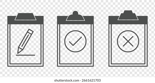 Ícone Área de transferência. Ícone de lista de verificação de um documento aprovado. Projeto concluído. Ícone Tarefas. Tarefa concluída. Lista de verificação, símbolo de sinal de área de transferência para design de site e aplicativo. estilo de linha mínimo. Design - eps 10. 