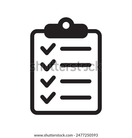 Clipboard icon. Checklist icon of an approved document. Project completed. Tasks icon. Task completed.