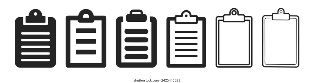 Clipboard icon. Clipboard checklist or document. Vector isolated icons or signs. Clipboard with checkmark cross and text