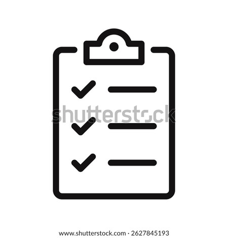 Clipboard icon. Checkmarks, quality check, check list, todo plan with tasks, checkbox form and survey. Vector illustration.