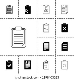 Clipboard icon. collection of 13 clipboard filled and outline icons such as resume, paper, checklist. editable clipboard icons for web and mobile.