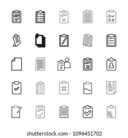 Clipboard icon. collection of 25 clipboard outline icons such as checklist, paper, doctor prescription, resume. editable clipboard icons for web and mobile.